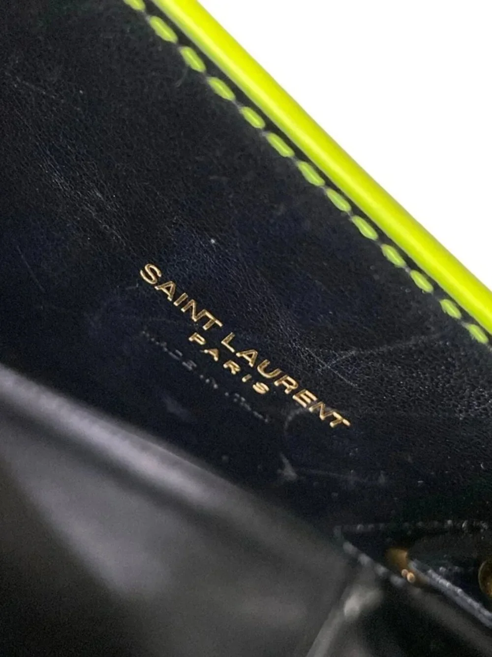 SAINT LAURENT PARIS Sucked Jules Nano 392035 Neon Yellow Leather Handbag